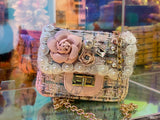 Bouclé Tweed Mini Purse w Gold Chain