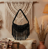 Riveted Fringe Suede Hobo