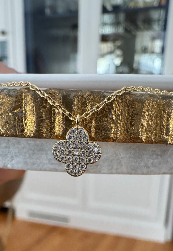 CZ Crusted Clover Necklace