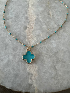 Turquoise Clover & Beads Necklace