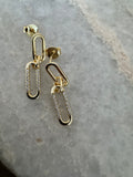 Gold Link Earrings w/ CZ Stones