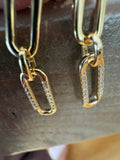 Gold Link Earrings w/ CZ Stones