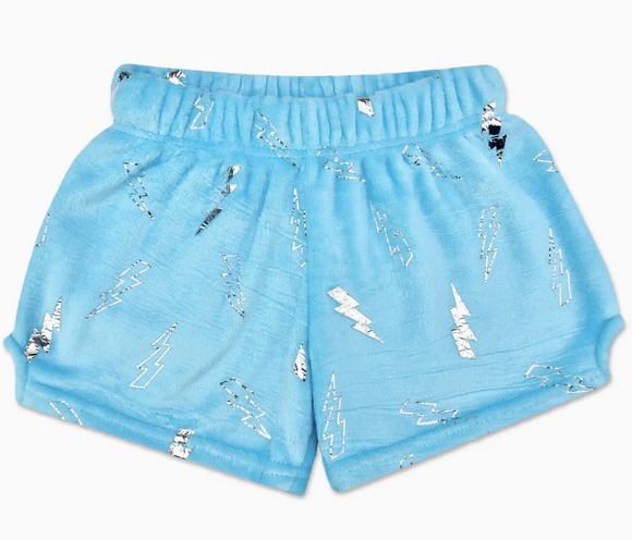 Blue Foil Lightning Plush Shorts