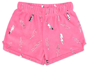 Pink Foil Lightning Plush Shorts
