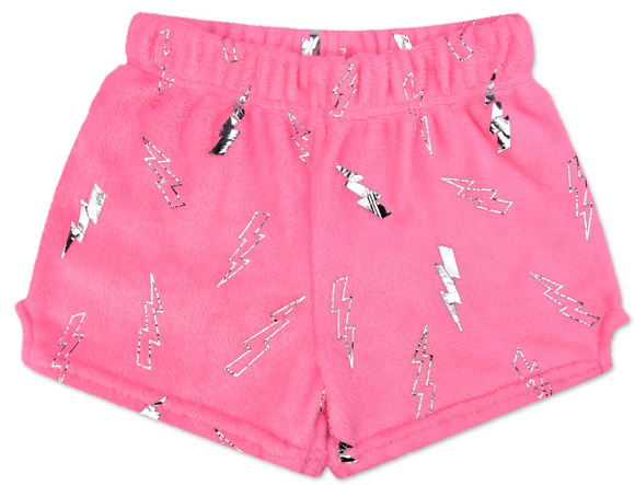 Pink Foil Lightning Plush Shorts