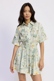 Short Sleeve Collared Shirt Dress w Elasticated Waist