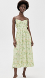 Paloma Midi Dress- Detailed Panel Floral Print Dress w Floral Trim