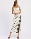 Polka Dot Shoulder Tie Bias Maxi Slip Dress w Lace