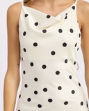 Polka Dot Shoulder Tie Bias Maxi Slip Dress w Lace