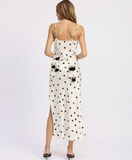 Polka Dot Shoulder Tie Bias Maxi Slip Dress w Lace