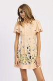 Bubble Sleeve Crochet Collar Pleated Border Mini Shirt Dress