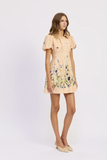 Bubble Sleeve Crochet Collar Pleated Border Mini Shirt Dress