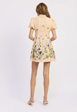 Bubble Sleeve Crochet Collar Pleated Border Mini Shirt Dress