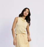 Cowl Neck Halter Knit Sweater- Butter Yellow