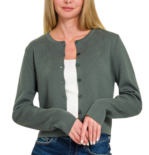 Crewneck Long Sleeve Cardigan