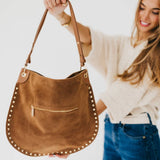 Suede Hobo Bag w Rivet Accent Details
