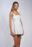EYELET RIBBON-SHAPED BUTTON DECO MINI DRESS