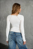 Lace Trim Henley Long Sleeve Top