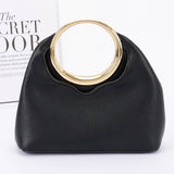 Faux Leather Round Metal Handle Bag