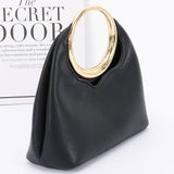 Faux Leather Round Metal Handle Bag