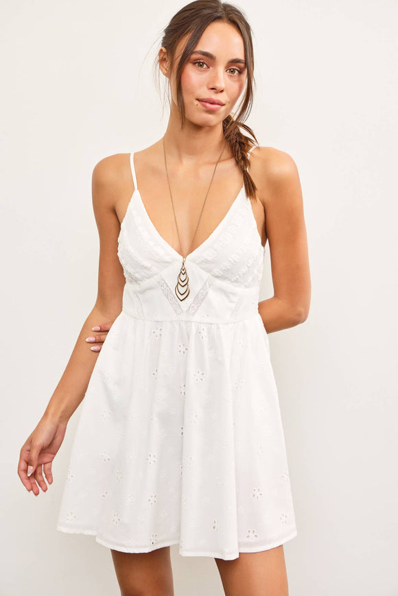 EYELET DETAIL MINI DRESS