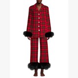 Plaid Holiday Pajamas with Fur Trim