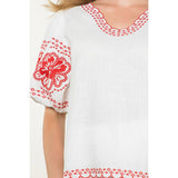 Embroidered Puff Sleeve Top- Red/White