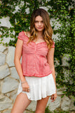Gingham Off Shoulder Ruffle Cap Sleeve Top- Red
