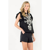 Flutter Sleeve Embroidered Textured Top