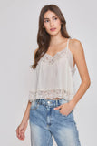 Lace-Trimmed Camisole Top- Cream