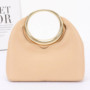 Faux Leather Round Metal Handle Bag