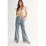 Lace Trimmed Ruffle Blouse- Sand