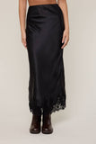 Satin Lace Midi Skirt with Lace Trim