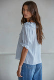 Woven Cotton V-Neck Short Sleeve Top (2 Colors)