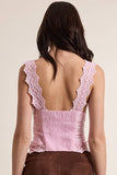 Scallop Floral Cami Top w Wide Lace Strap - Baby Pink