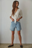 Woven Cotton V-Neck Short Sleeve Top (2 Colors)