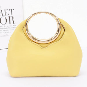 Faux Leather Round Metal Handle Bag