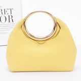 Faux Leather Round Metal Handle Bag