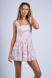 Hibiscus Floral Lace Trim Mini Dress - Pink