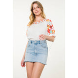 Embroidered Multi-Color Puff Sleeve Top
