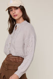 Soft Grey Puff Sleeve Cardigan Knit Sweater