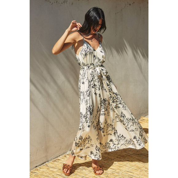 Flared Maxi Dress- Black Print