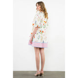 Puff Sleeve Striped Trim Floral Dress