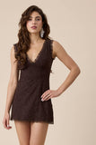 Eyelet V-Neck Lace Mini Dress w Open Back