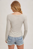 Button Down Lace Trim Knit Cardigan- Oatmeal