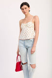 Red Floral Sweetheart Top w Open Ribbon Tie Back