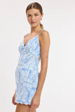 Blue Patchwork Pattern Scalloped Mini Dress