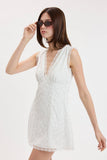 Eyelet V-Neck Lace Mini Dress w Open Back