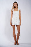 EYELET RIBBON-SHAPED BUTTON DECO MINI DRESS