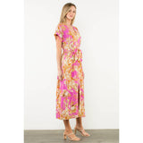 Belted V-Neck Floral Button Dress